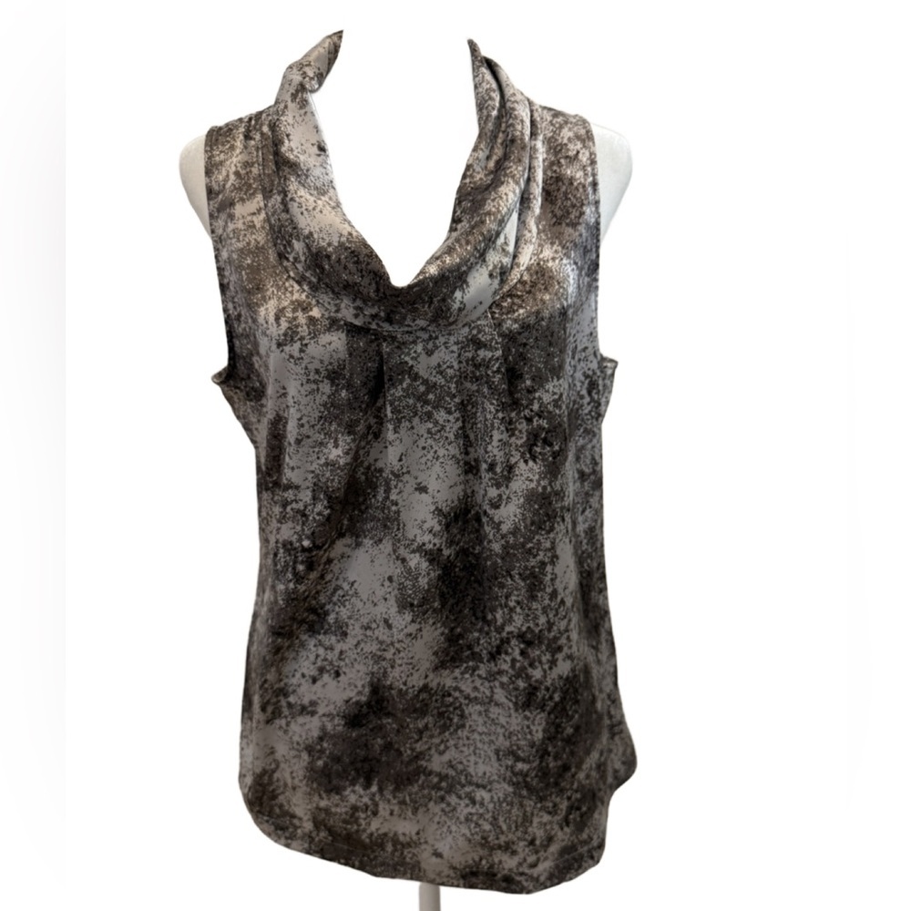 Ann Taylor Black and Gray Patterned Cowl Neck Top